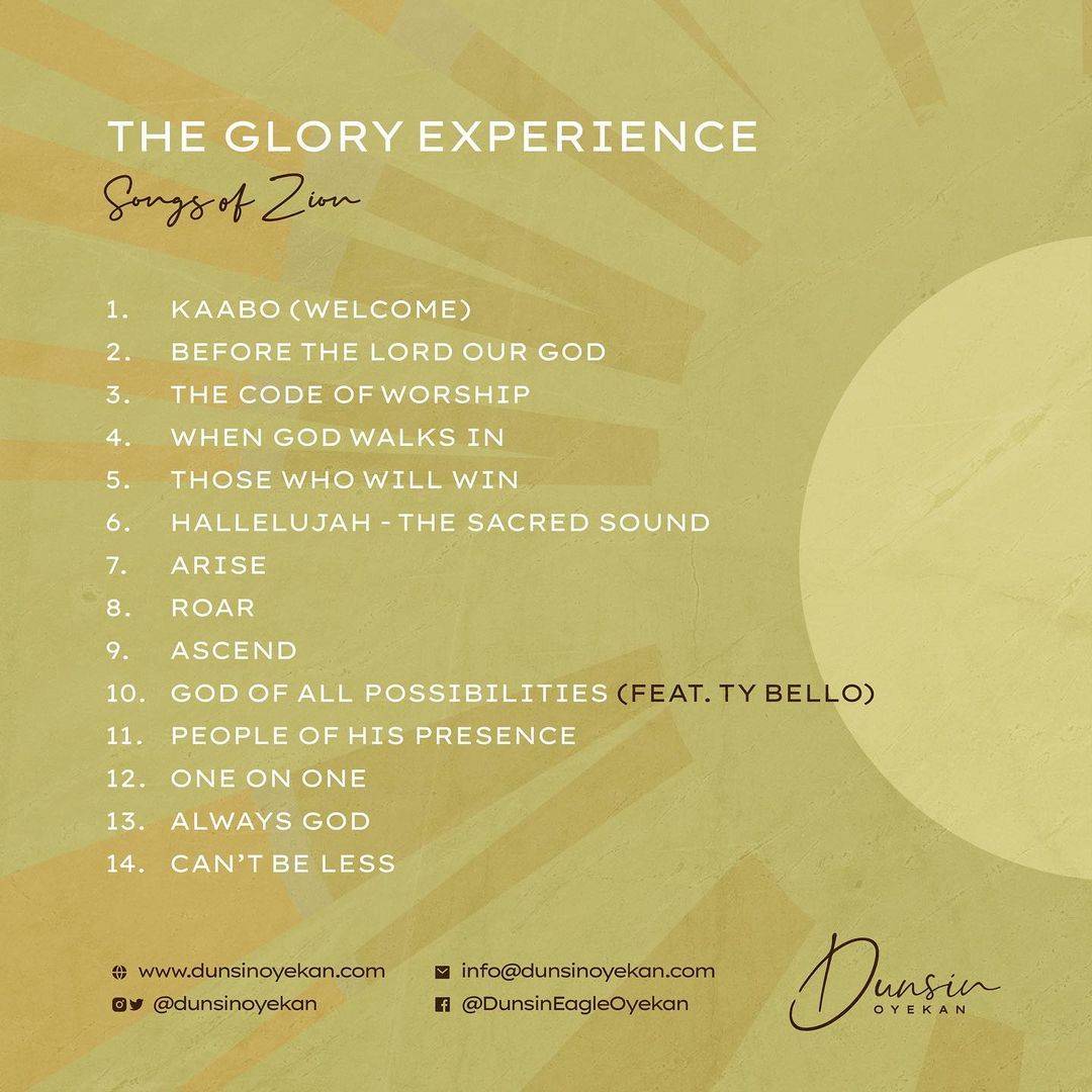 Dunsin Oyekan _ The Glory Experience (Songs of Zion) - Tracklist